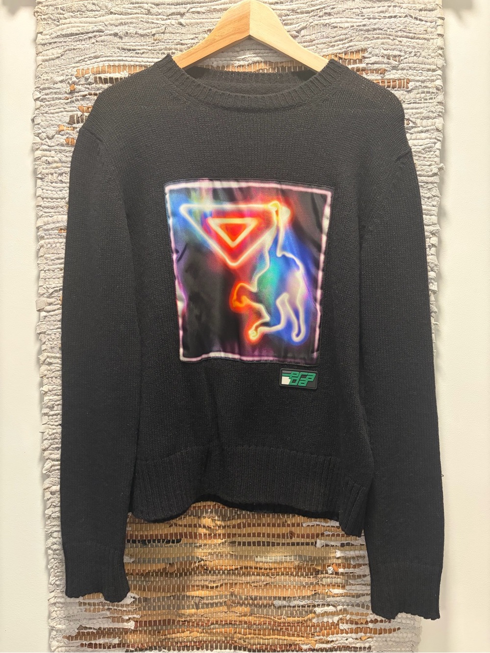 Prada neon Monkey Black Crewneck Sweater with Neon Graphic